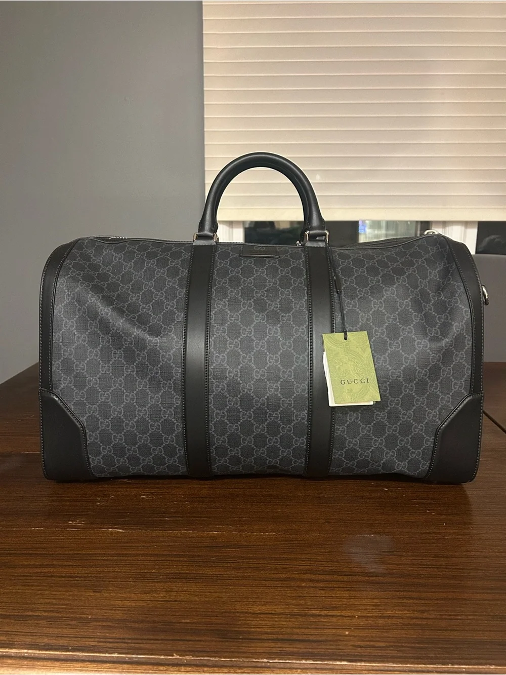 Large Gucci Black Tonal GG Duffel Bag with Black Trim. New with tags.